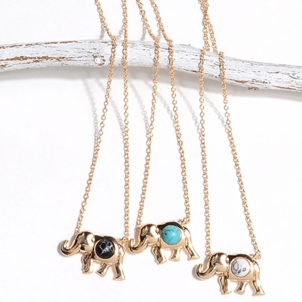 Blue Stone Dainty Elephant Charm Necklace